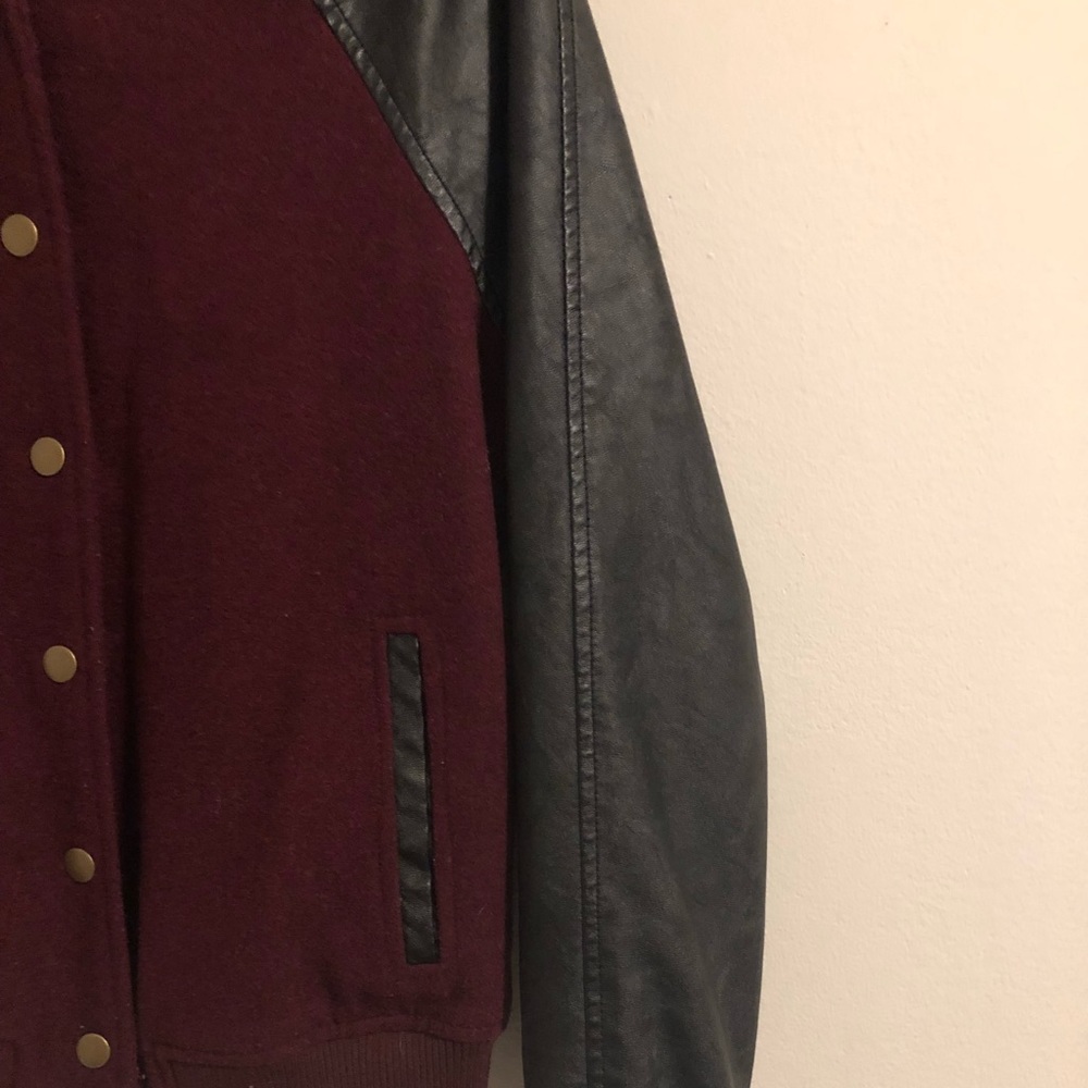 Forever 21 burgundy + black varsity bomber jacket - Picture 7 of 12